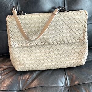 Bottega Veneta Cream Intrecciato Shoulder Bag
